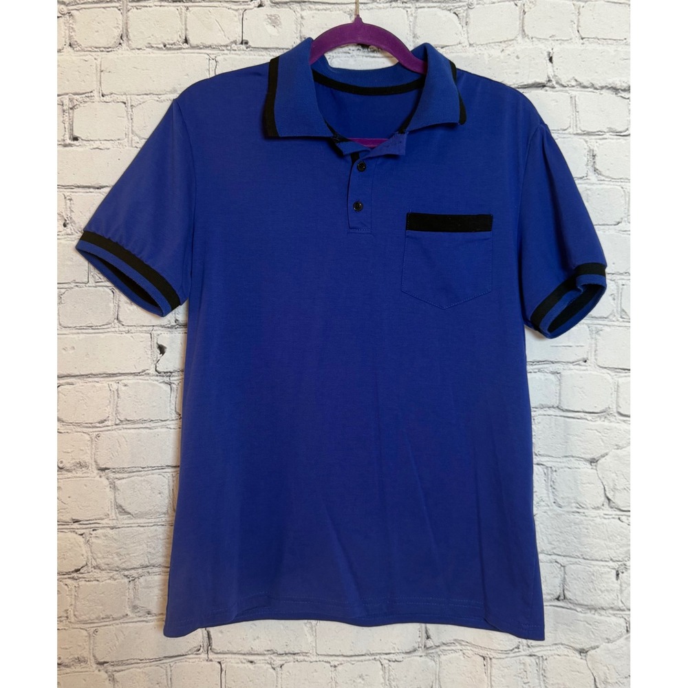 MANFINITY Mens Blue Black Trim Polo Shirt Size S‎ Short Sleeve Pocket